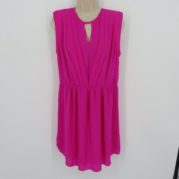 Rebecca Taylor Womens 8 Solid Pink Pleated Keyhole Front Sleeveless Sheath Dress - Picture 13 of 14